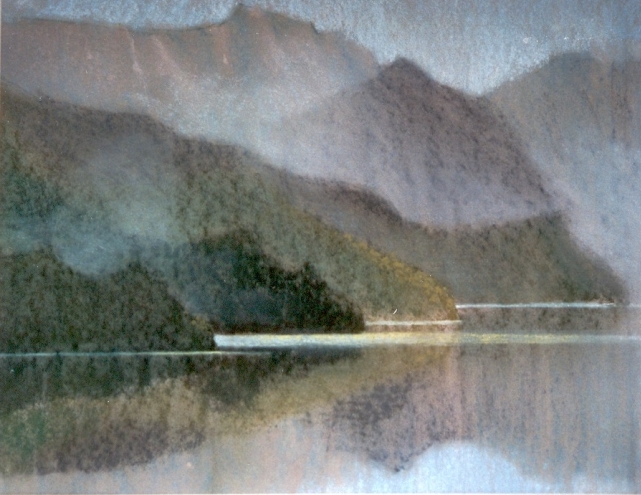 Pastel picture of Phewa Lake, Pokara, Nepal